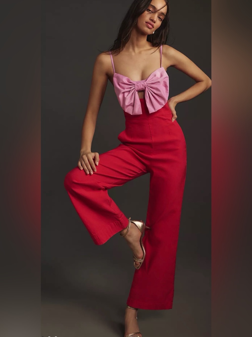 Anthropologie maeve colorblock bow jumpsuit red pink size 8